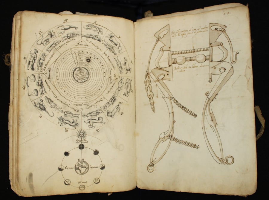 Gebissdarstellung und Astronomie aus der Handschrift, Anfang 17. Jahrhundert, Bibliothek Deutsches Pferdemuseum.